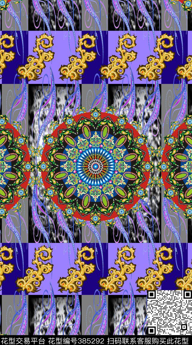 传统矢量纹样数码印花华亿平台下载（图片编号: 385292） - 瓦栏（Walan）