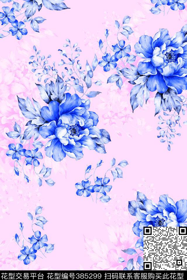 牡丹写意面料华亿平台数码印花华亿平台下载（图片编号: 385299） - 瓦栏（Walan）