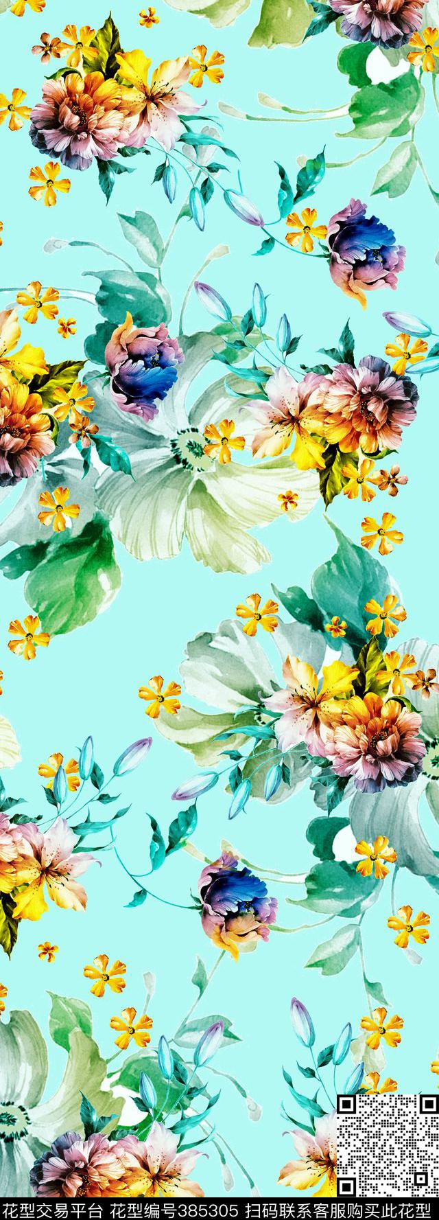 花写意面料华亿平台数码印花华亿平台下载（图片编号: 385305） - 瓦栏（Walan）