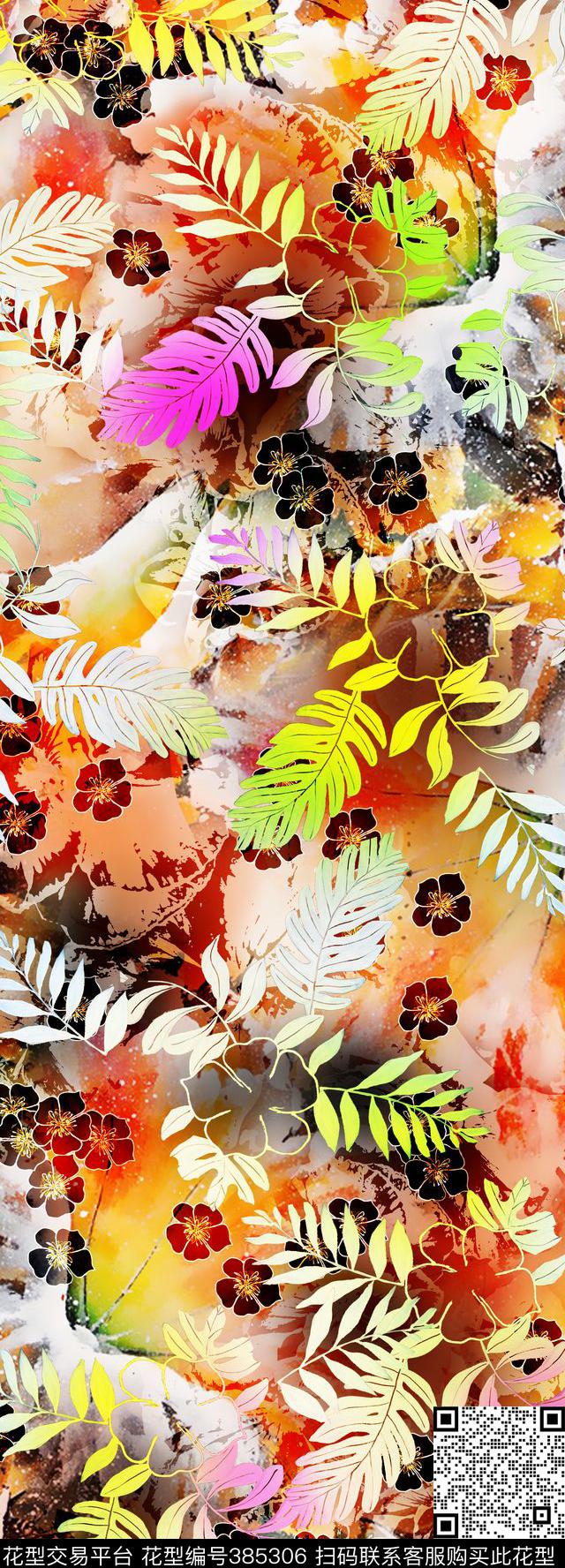 抽象棕榈叶面料华亿平台数码印花华亿平台下载（图片编号: 385306） - 瓦栏（Walan）