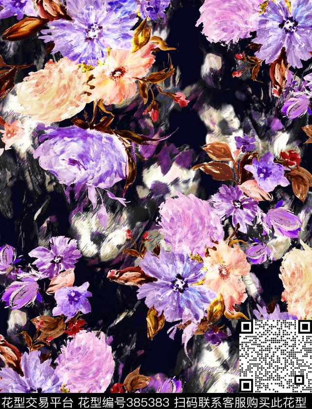 手绘乱花花卉数码印花华亿平台下载（图片编号: 385383） - 瓦栏（Walan）