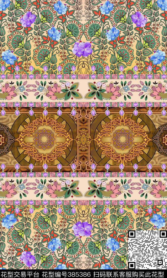 定位手绘花几何肌理数码印花华亿平台下载（图片编号: 385386） - 瓦栏（Walan）