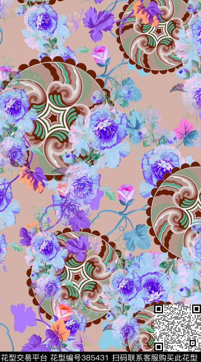 服装花卉四方连续数码印花华亿平台下载（图片编号: 385431） - 瓦栏（Walan）