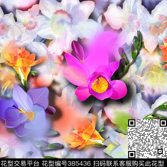 清新朦胧花卉数码印花华亿平台下载（图片编号: 385436） - 瓦栏（Walan）