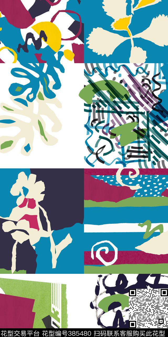 抽象拼贴组合传统印花华亿平台下载（图片编号: 385480） - 瓦栏（Walan）