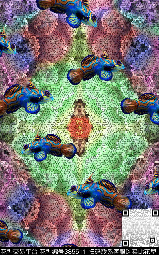 动物珊瑚鱼数码印花华亿平台下载（图片编号: 385511） - 瓦栏（Walan）
