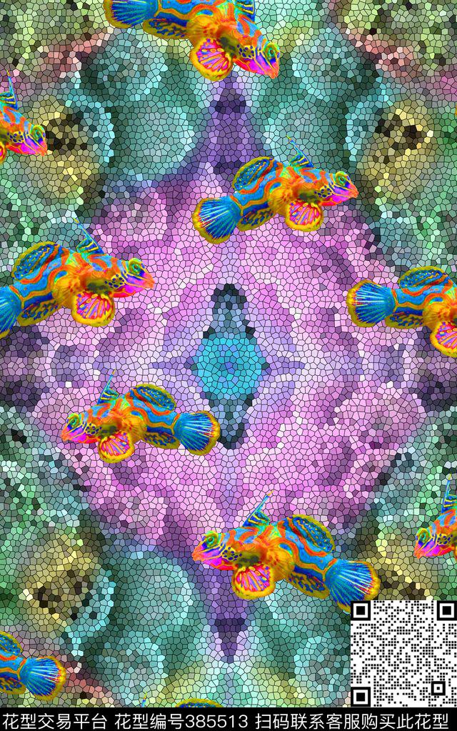 动物珊瑚鱼数码印花华亿平台下载（图片编号: 385513） - 瓦栏（Walan）