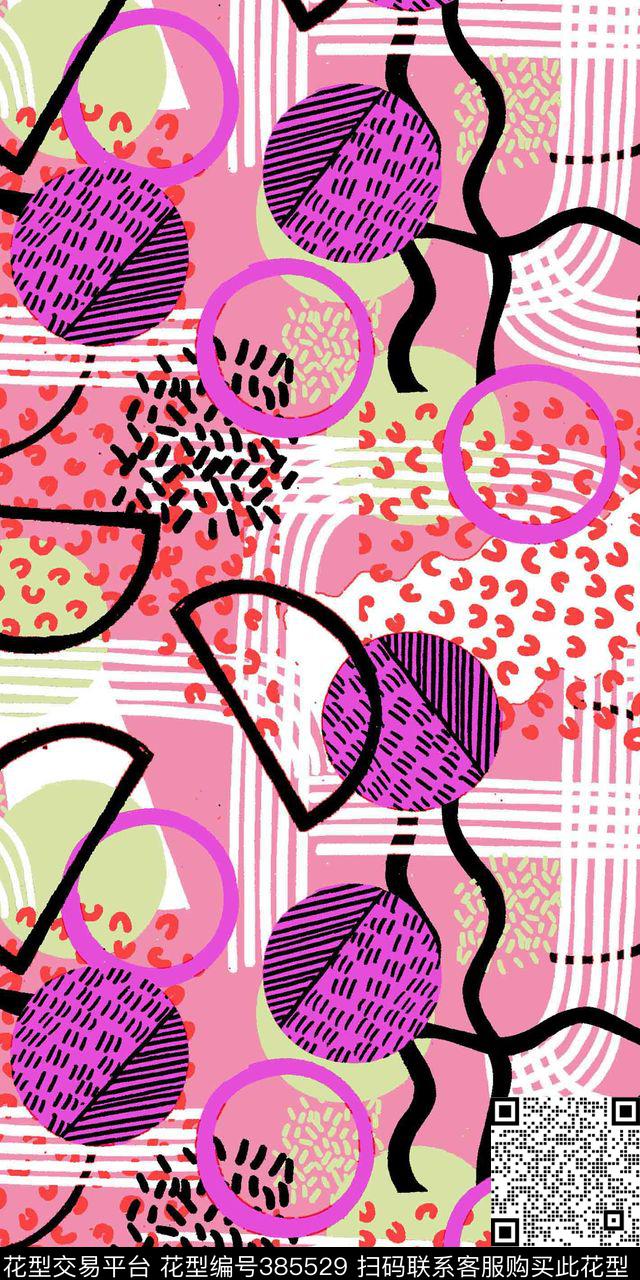 几何流行抽象数码印花华亿平台下载（图片编号: 385529） - 瓦栏（Walan）