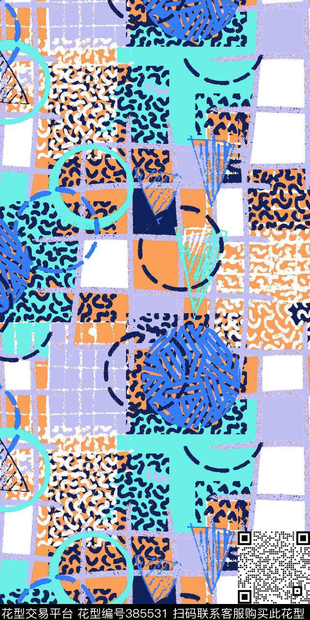 几何流行抽象数码印花华亿平台下载（图片编号: 385531） - 瓦栏（Walan）