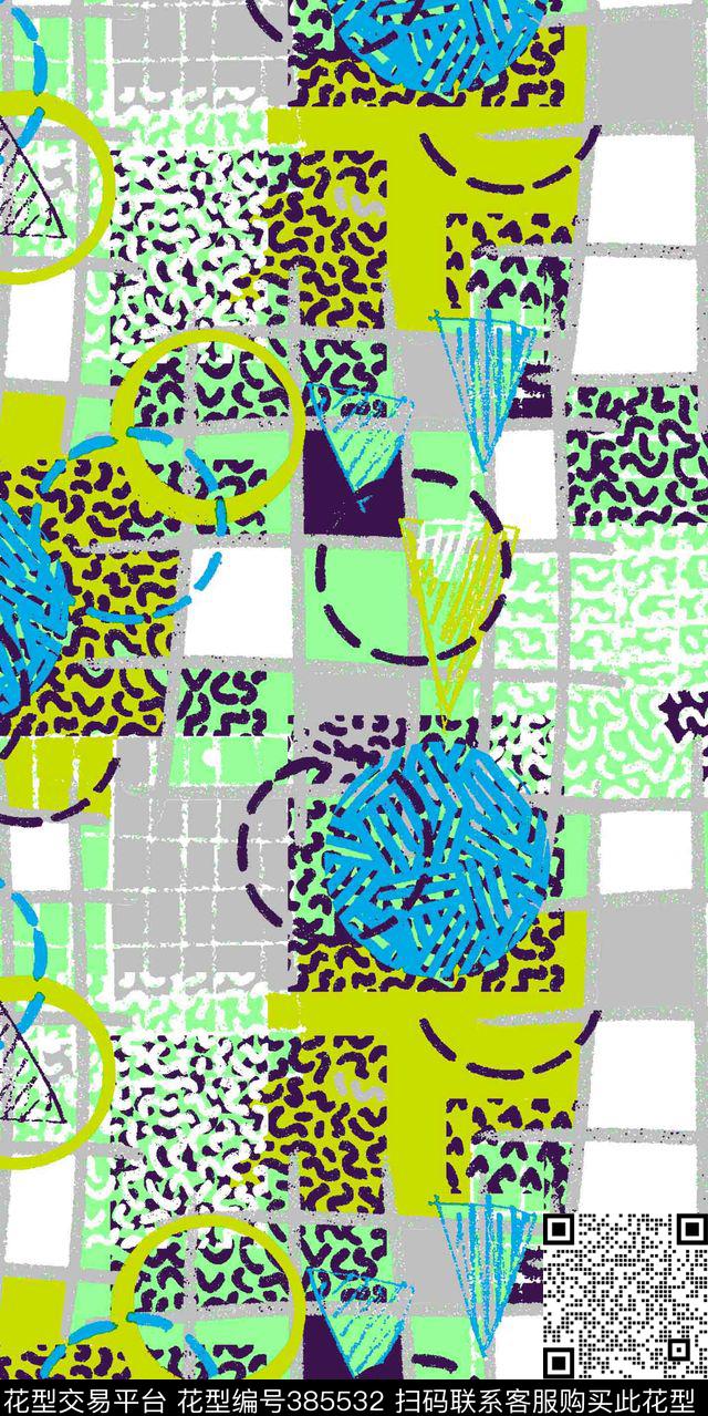 几何流行抽象数码印花华亿平台下载（图片编号: 385532） - 瓦栏（Walan）