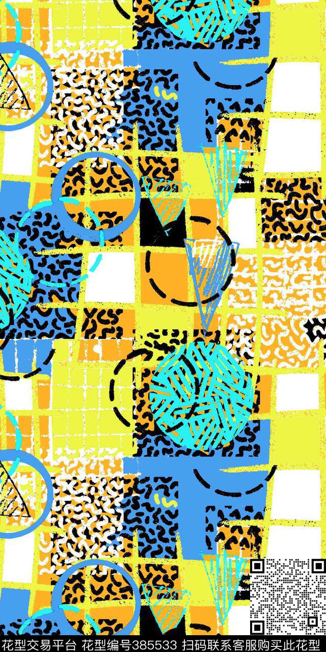 几何流行抽象数码印花华亿平台下载（图片编号: 385533） - 瓦栏（Walan）