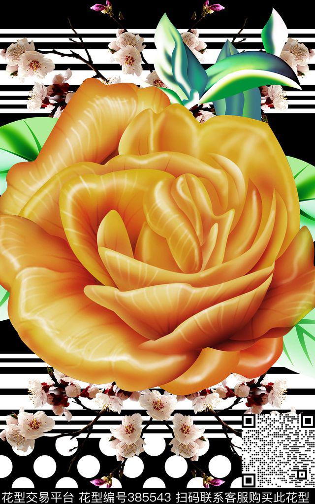 波点大花间条数码印花华亿平台下载（图片编号: 385543） - 瓦栏（Walan）