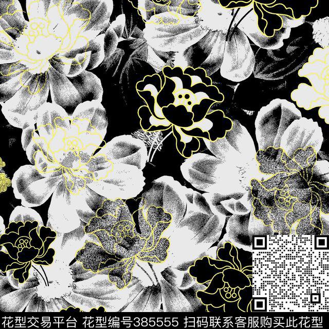 大花花卉流行传统印花华亿平台下载（图片编号: 385555） - 瓦栏（Walan）