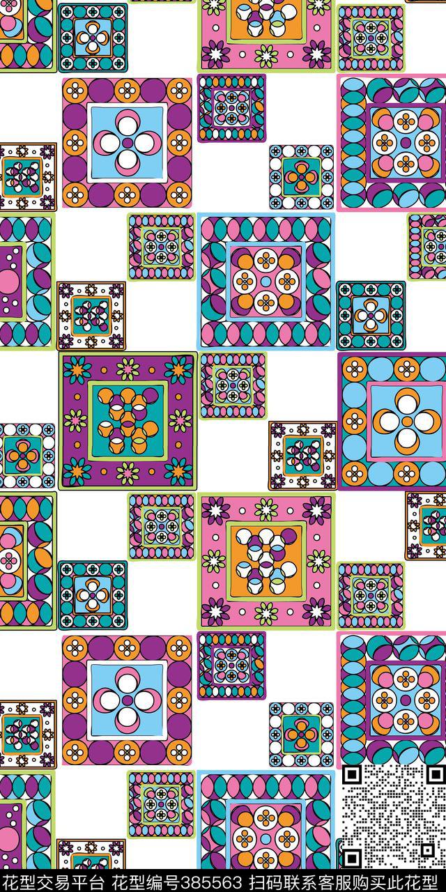 格子花花卉流行传统印花华亿平台下载（图片编号: 385563） - 瓦栏（Walan）