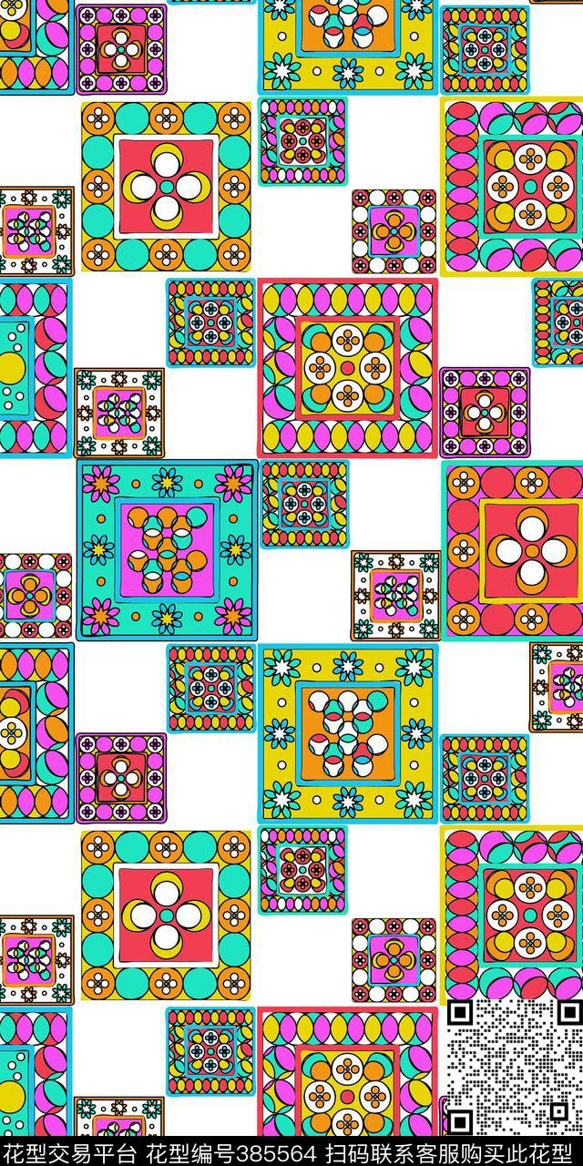 花卉流行格子花数码印花华亿平台下载（图片编号: 385564） - 瓦栏（Walan）