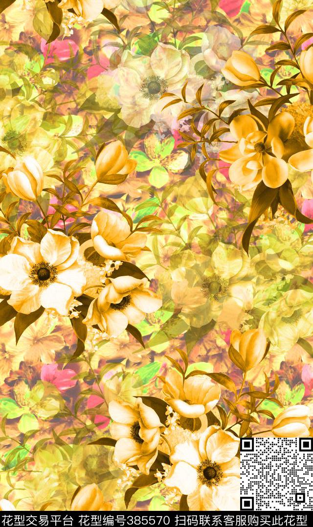 油画花朵数码印花数码印花华亿平台下载（图片编号: 385570） - 瓦栏（Walan）