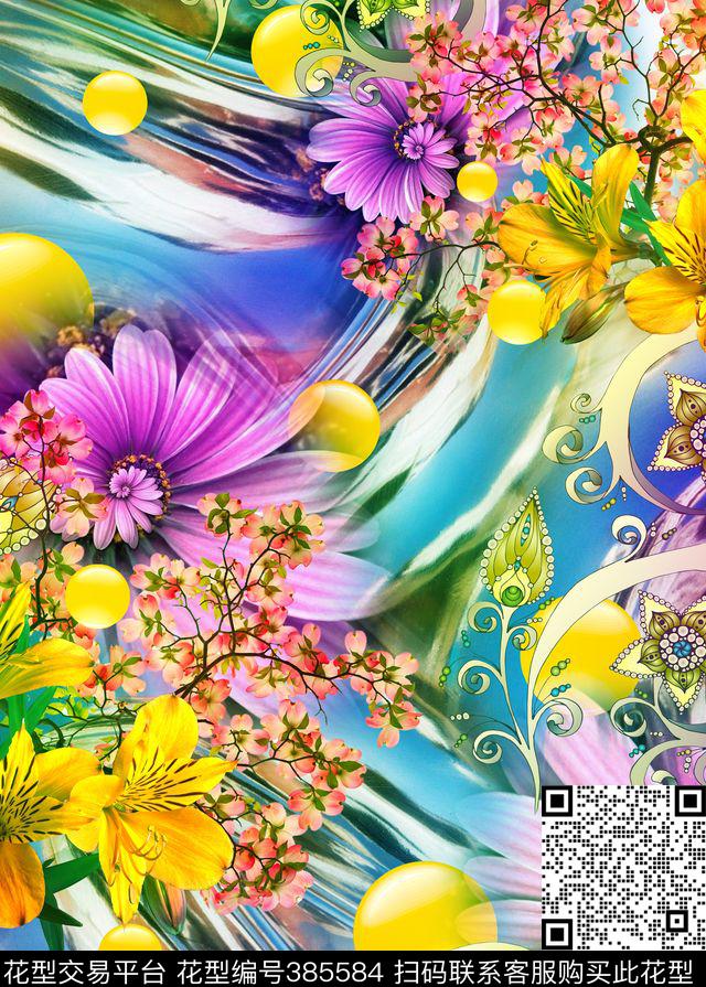 抽象花卉数码印花华亿平台下载（图片编号: 385584） - 瓦栏（Walan）