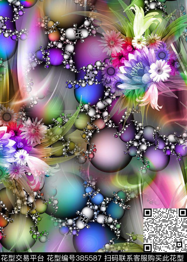 抽象花卉数码印花华亿平台下载（图片编号: 385587） - 瓦栏（Walan）