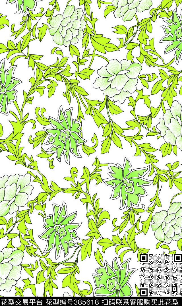 花贲手绘个性休闲传统印花华亿平台下载（图片编号: 385618） - 瓦栏（Walan）