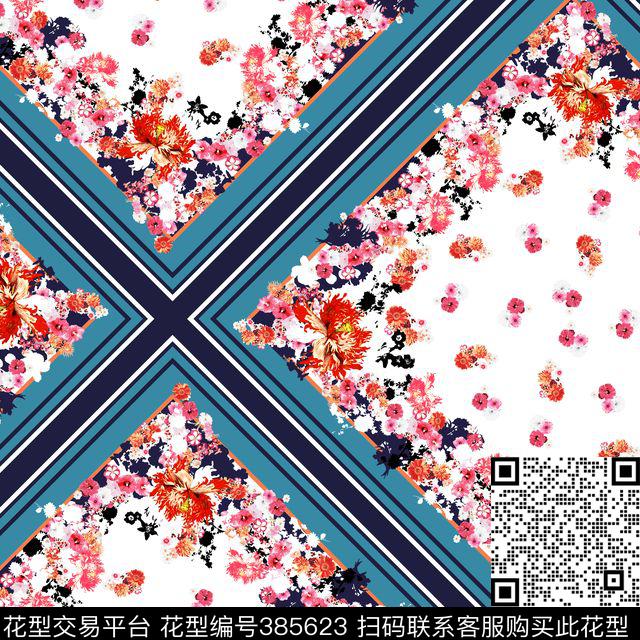 数码定位花卉几何花卉数码印花华亿平台下载（图片编号: 385623） - 瓦栏（Walan）