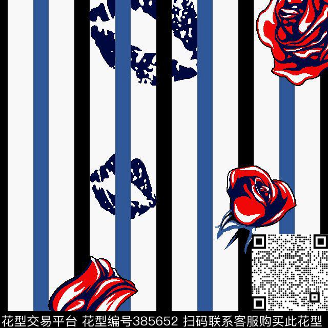 时尚竖条玫瑰嘴唇传统印花华亿平台下载（图片编号: 385652） - 瓦栏（Walan）