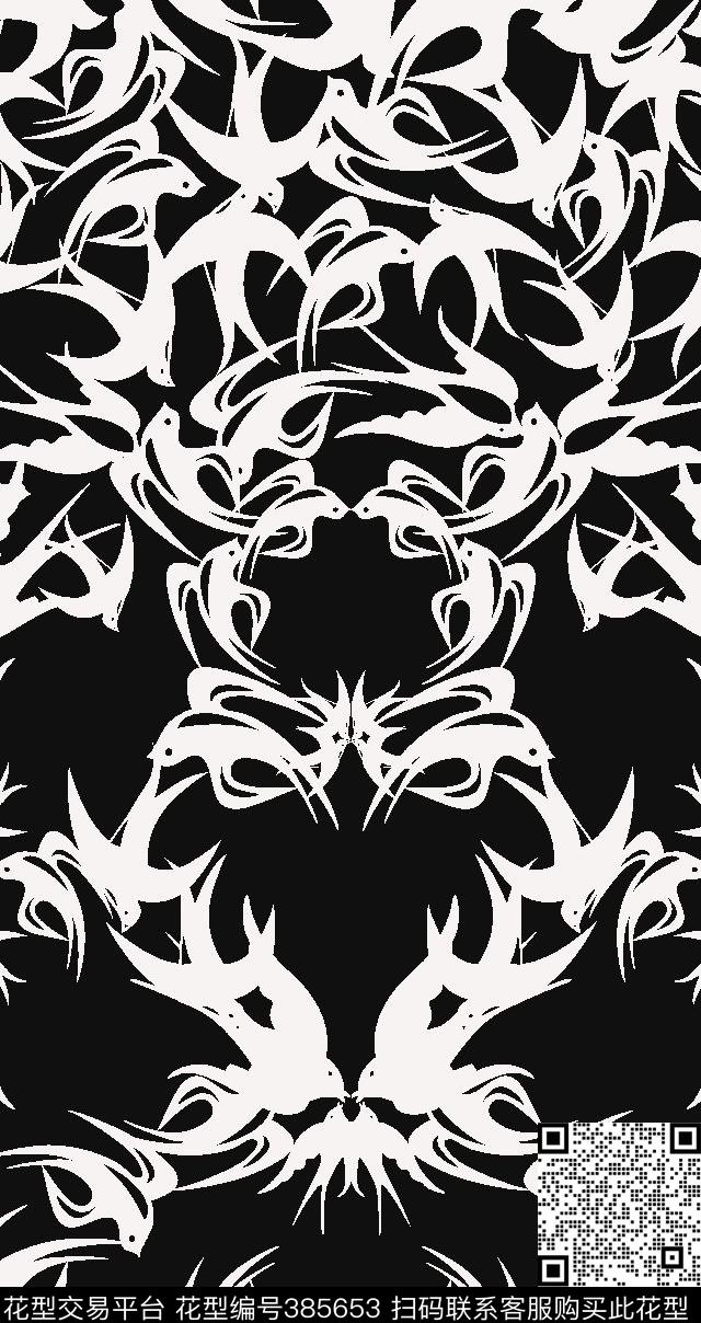 经典黑白定位剪影燕子黑白传统印花华亿平台下载（图片编号: 385653） - 瓦栏（Walan）