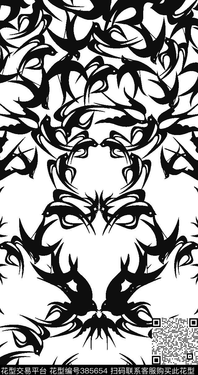 剪影燕子黑白经典黑白定位传统印花华亿平台下载（图片编号: 385654） - 瓦栏（Walan）