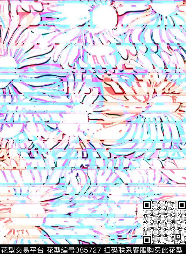 花卉线条错位视错数码印花华亿平台下载（图片编号: 385727） - 瓦栏（Walan）
