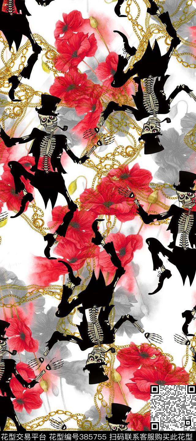 骷髅链条时尚数码印花华亿平台下载（图片编号: 385755） - 瓦栏（Walan）