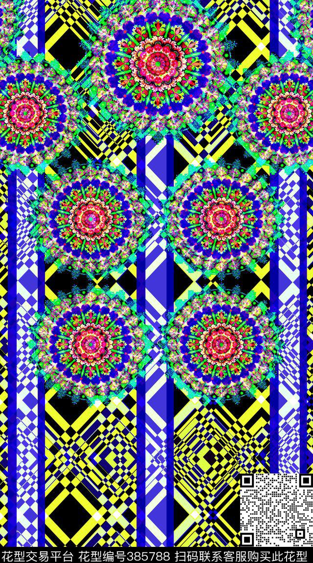 抽象格子传统印花华亿平台下载（图片编号: 385788） - 瓦栏（Walan）