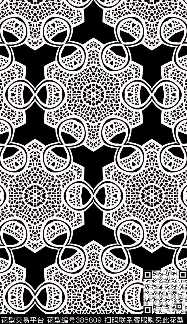 靛蓝蕾丝几何传统印花华亿平台下载（图片编号: 385809） - 瓦栏（Walan）