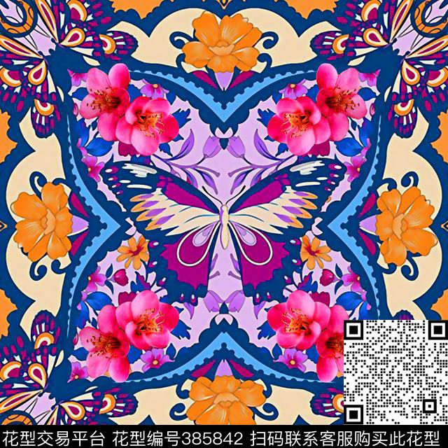 丝巾印花图案数码印花华亿平台下载（图片编号: 385842） - 瓦栏（Walan）