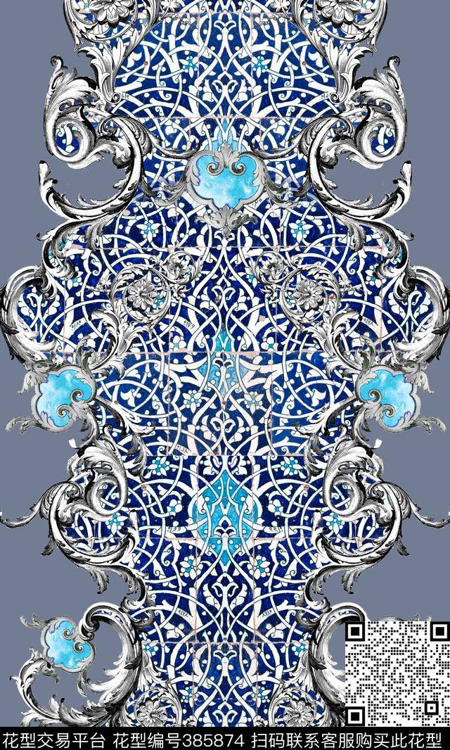 欧式花纹壁画数码印花华亿平台下载（图片编号: 385874） - 瓦栏（Walan）