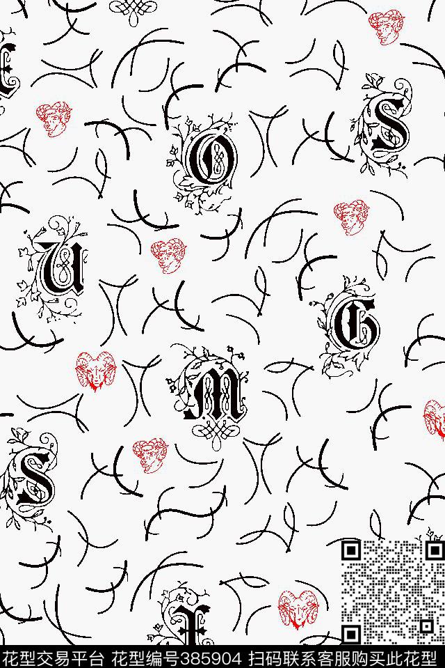 个性字母线条羊传统印花华亿平台下载（图片编号: 385904） - 瓦栏（Walan）