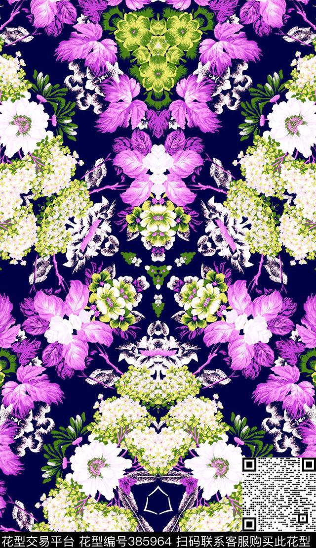 花团几何花卉民族传统印花华亿平台下载（图片编号: 385964） - 瓦栏（Walan）