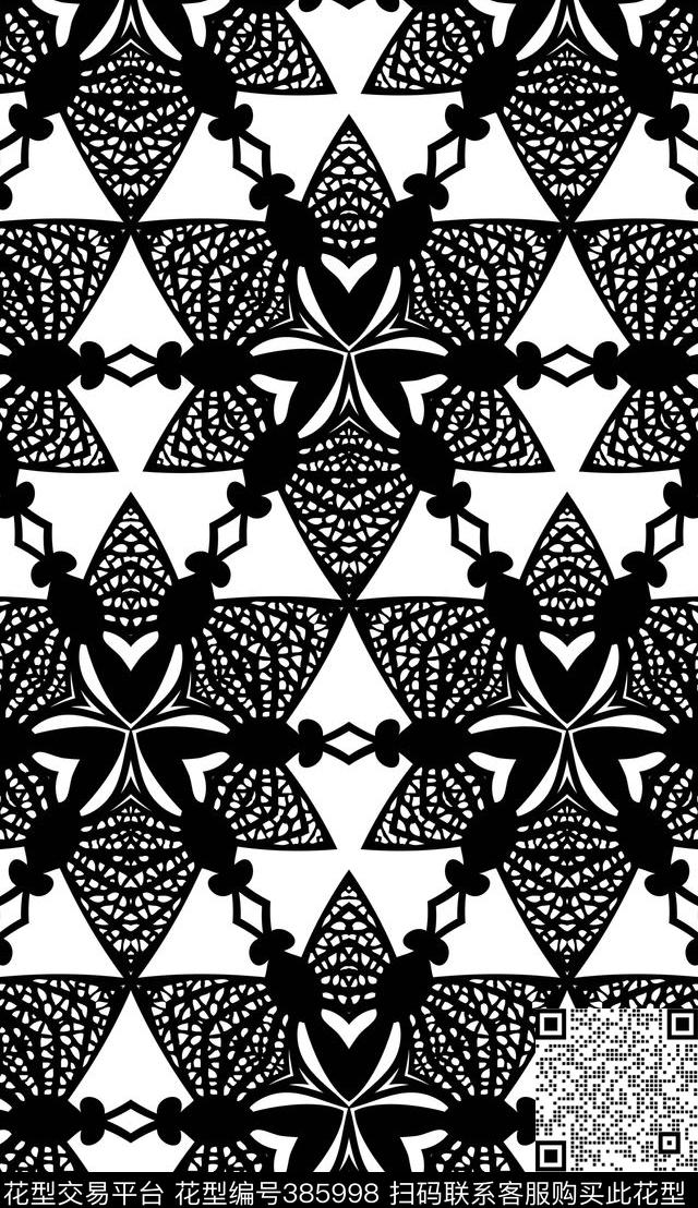 黑白几何蕾丝传统印花华亿平台下载（图片编号: 385998） - 瓦栏（Walan）