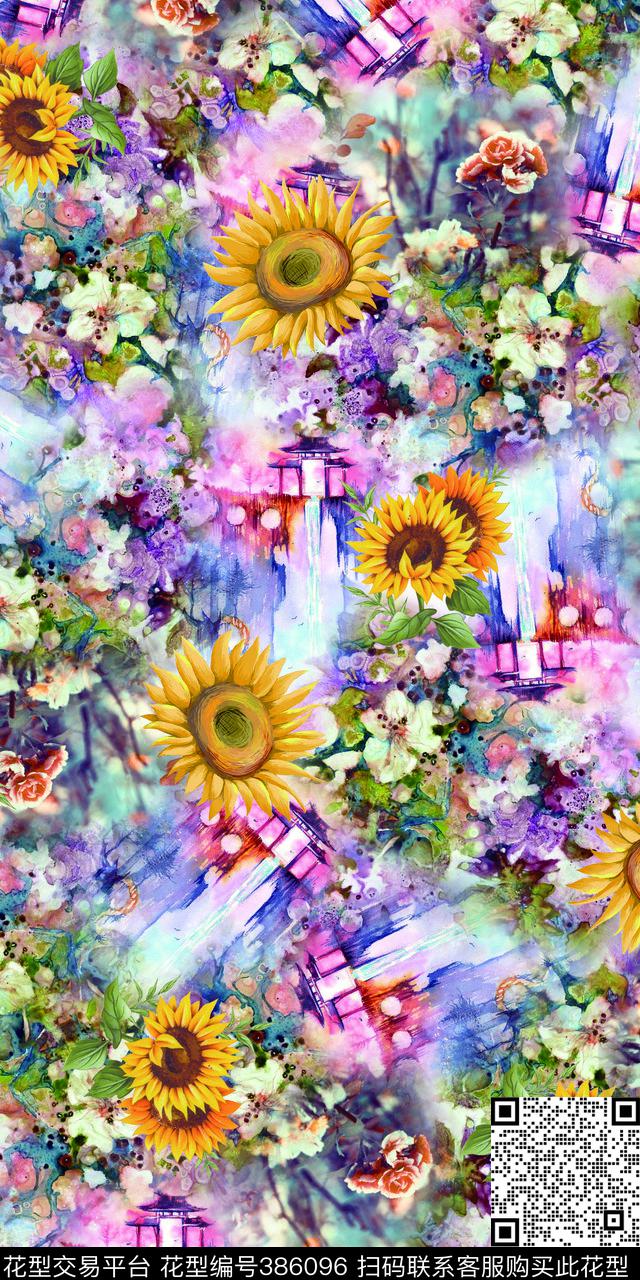时尚花花卉数码印花华亿平台下载（图片编号: 386096） - 瓦栏（Walan）