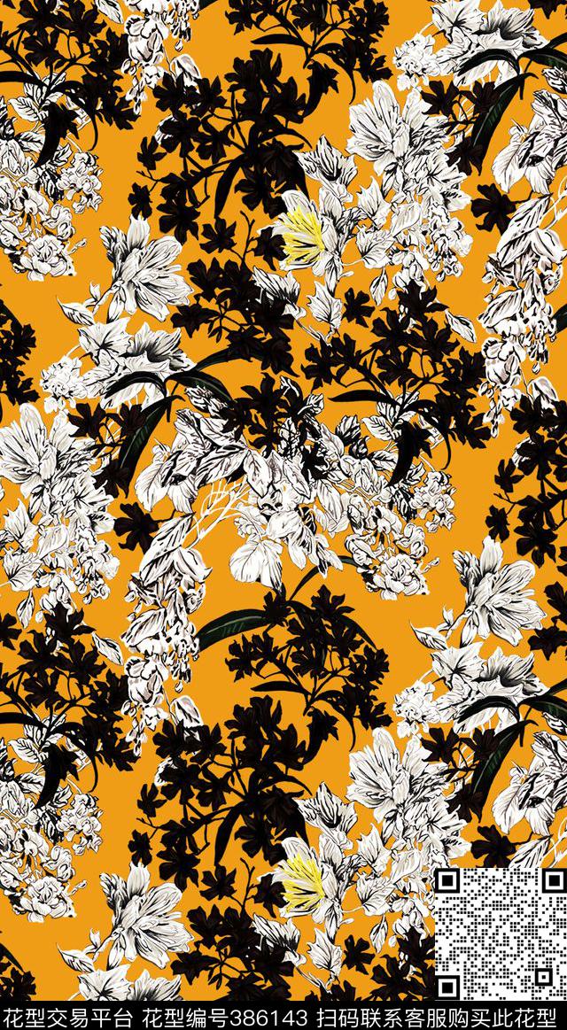 大牌花手绘传统印花华亿平台下载（图片编号: 386143） - 瓦栏（Walan）