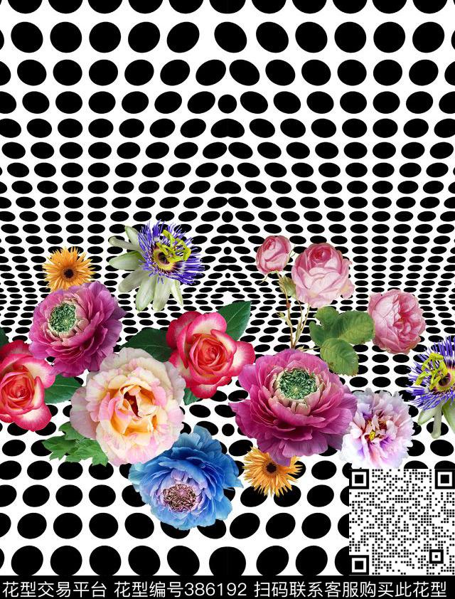 大牌波点渐变花卉数码印花华亿平台下载（图片编号: 386192） - 瓦栏（Walan）