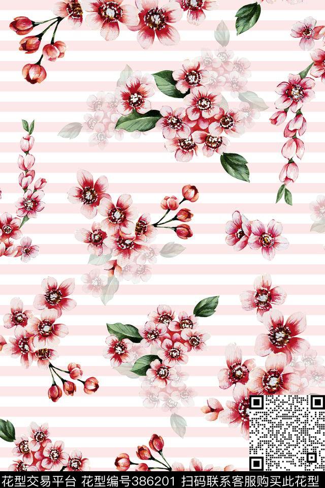 小清新条子梅花艺彩——小清新数码印花华亿平台下载（图片编号: 386201） - 瓦栏（Walan）