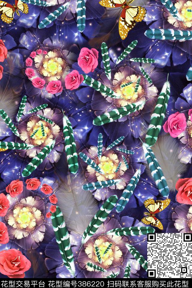 抽象3D花卉羽毛。花卉数码印花华亿平台下载（图片编号: 386220） - 瓦栏（Walan）
