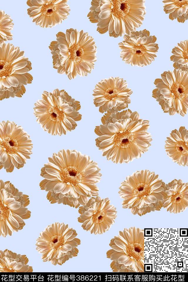 花卉雏菊花卉数码印花华亿平台下载（图片编号: 386221） - 瓦栏（Walan）