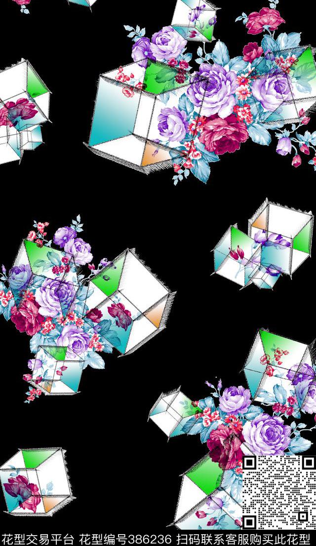 立体方格立体方格花流行时尚数码印花华亿平台下载（图片编号: 386236） - 瓦栏（Walan）