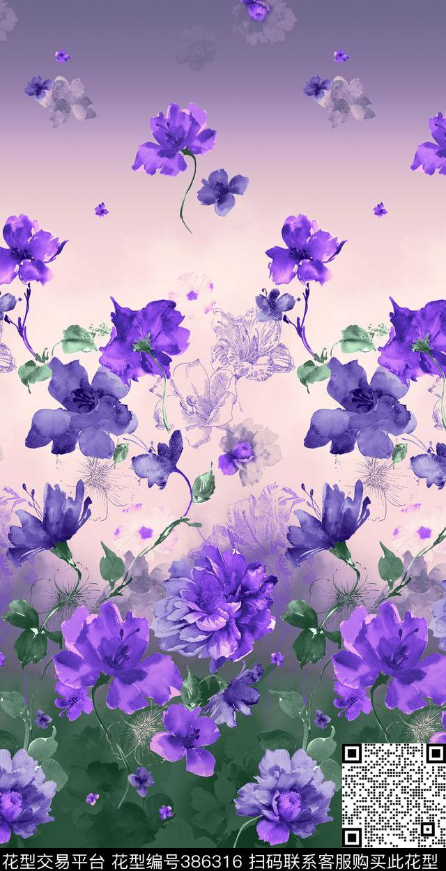 花卉数码印花华亿平台下载（图片编号: 386316） - 瓦栏（Walan）