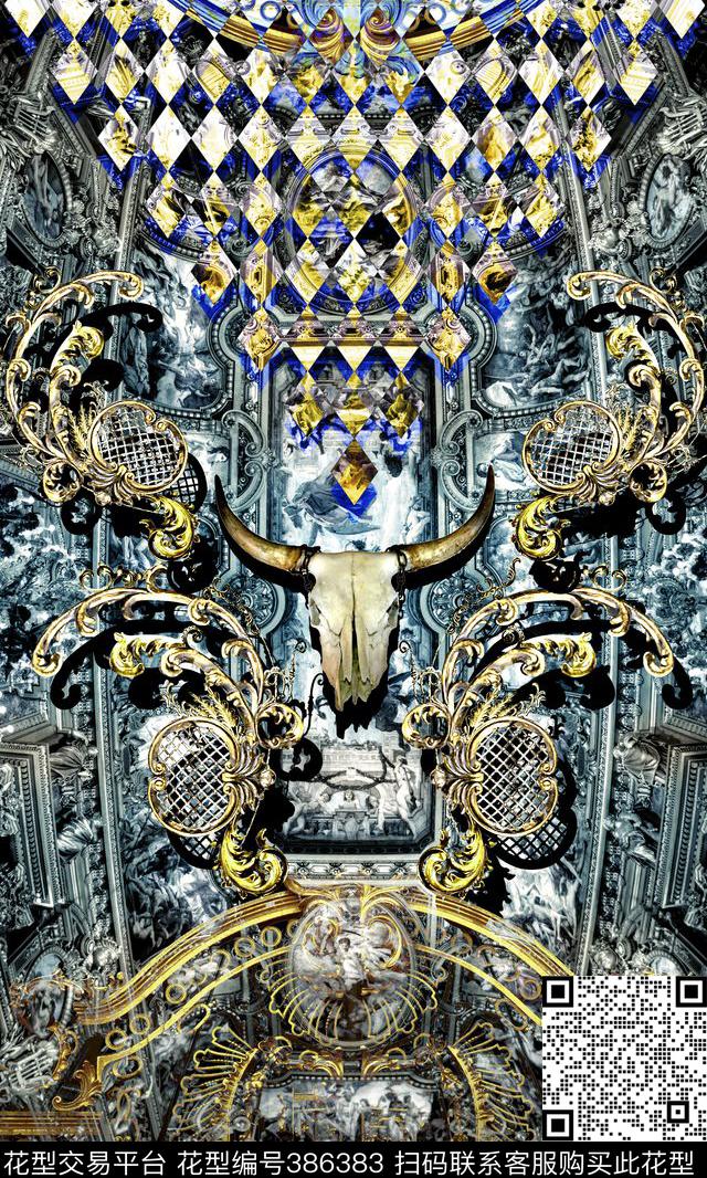 欧式几何花纹数码印花华亿平台下载（图片编号: 386383） - 瓦栏（Walan）