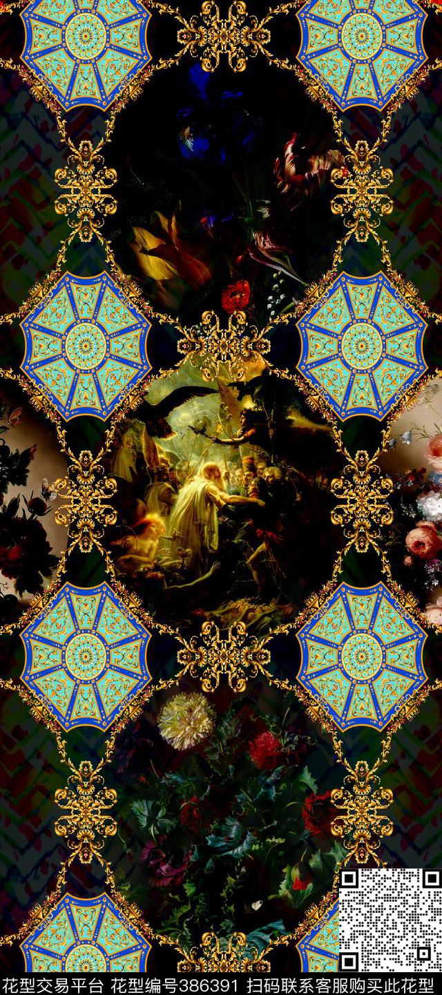 欧式宫廷油画怀旧复古数码印花华亿平台下载（图片编号: 386391） - 瓦栏（Walan）