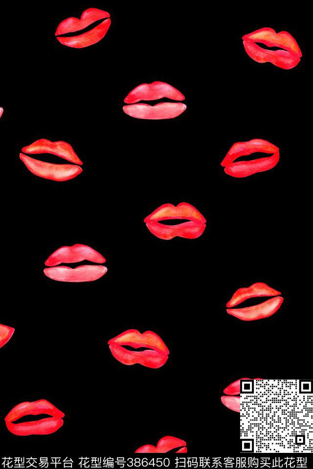 流行时尚手绘红唇传统印花华亿平台下载（图片编号: 386450） - 瓦栏（Walan）