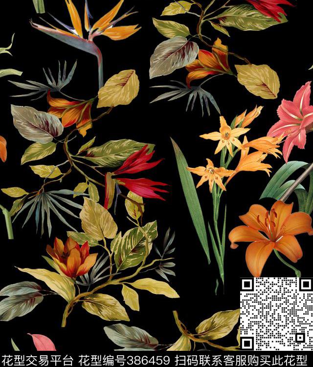 热带植物花卉热带风情数码印花华亿平台下载（图片编号: 386459） - 瓦栏（Walan）