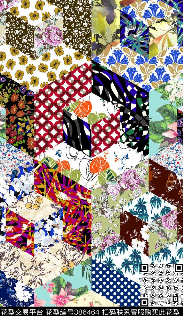 田园风拼接拼布花卉民族数码印花华亿平台下载（图片编号: 386464） - 瓦栏（Walan）