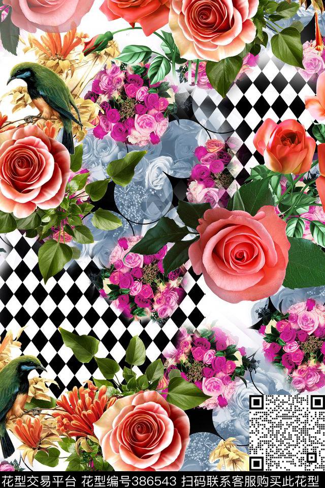 大气菱形几何鸟数码印花华亿平台下载（图片编号: 386543） - 瓦栏（Walan）